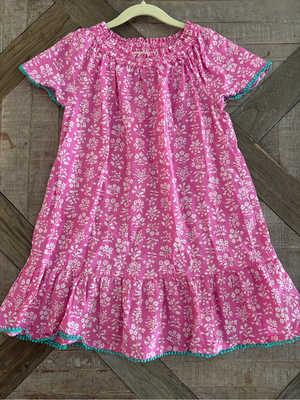 Boden Pink Floral Nightdress with Teal Trim